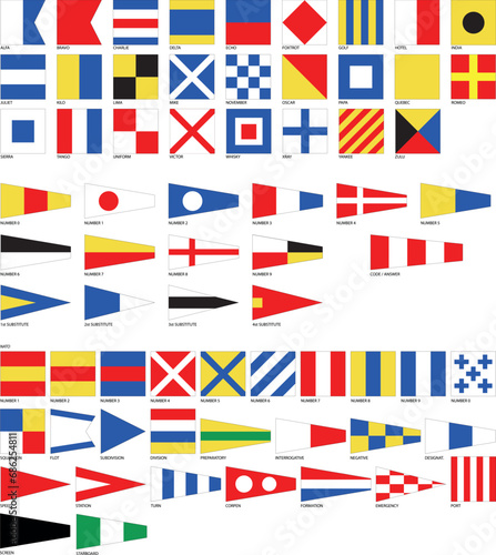 Naval signal flags, international code, vector illustration