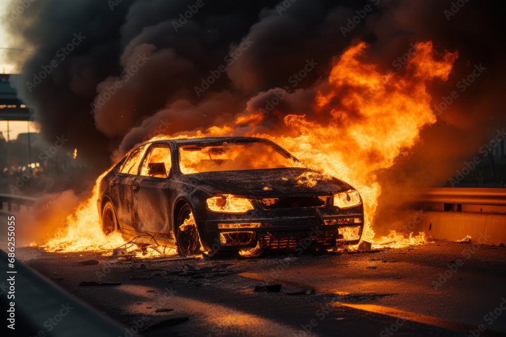 car burning on the road generative ai car burning on the road generative ai