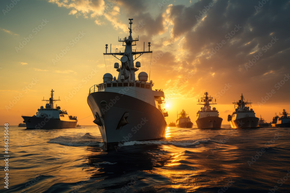 Fototapeta premium military navy sails across the sea generative ai