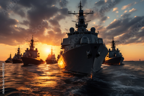 military navy sails across the sea generative ai photo