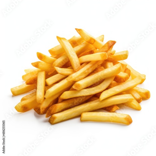 Crispy Golden French Fries on White Background Delicious and Irresistible Snack