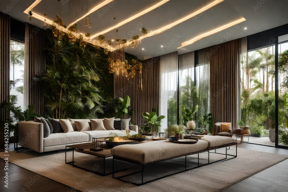 Fototapeta premium living room with a view created by AI.