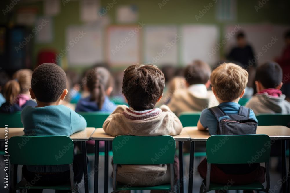 children studying at school back view generative ai children studying at school back view generative ai