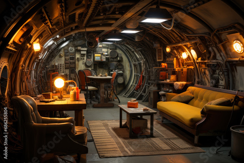 comfortable room in bunker shelter for life generative ai