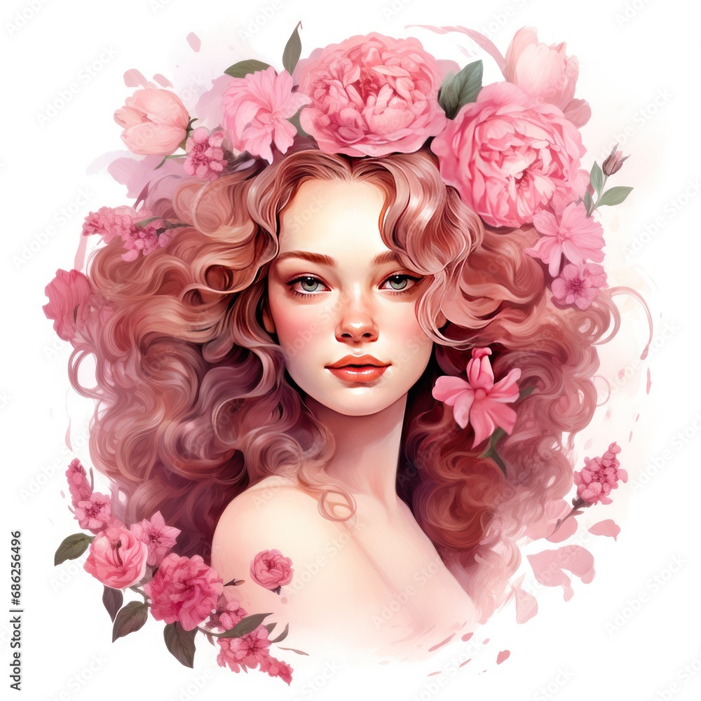 Vintage Pink Floral Lady Watercolor Clipart Timeless Elegance Exudes in Captivating Art