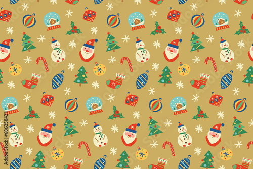 New Year's elements cut out of colored paper or cardboard. Seamless pattern.Children's handmade.Design for wrapping paper, fabric and textile.Vector stock illustration.