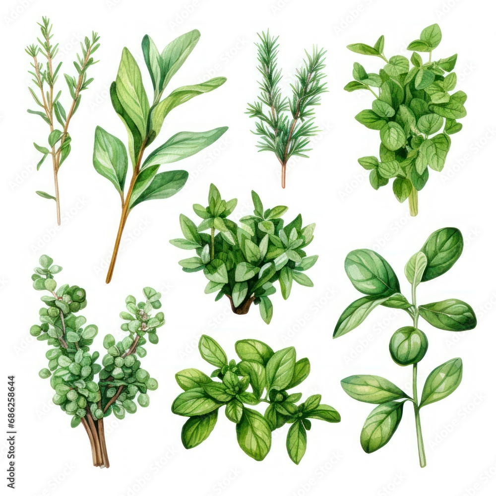 Watercolor Herbs and Spices Clipart Thyme, Basil, Parsley Collection