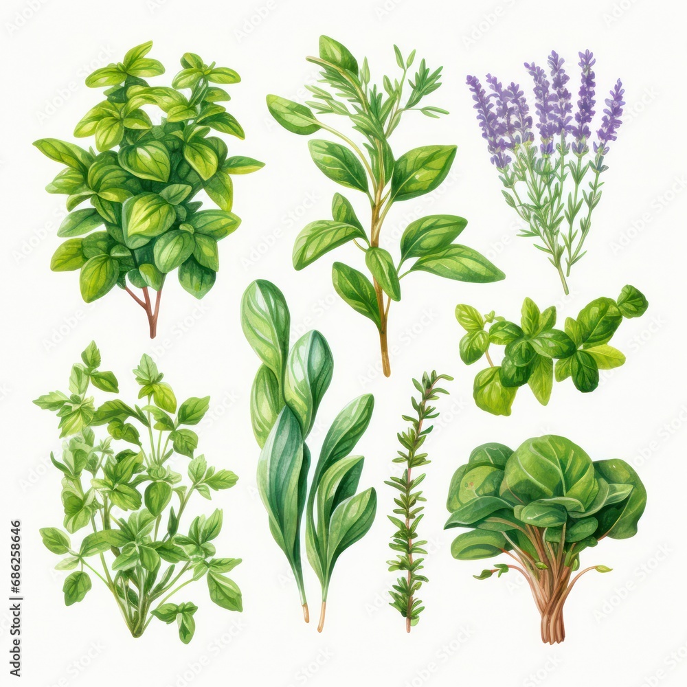 Watercolor Herbs and Spices Clipart Thyme, Basil, Parsley Collection