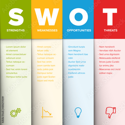Color SWOT diagram schema template for your analysis