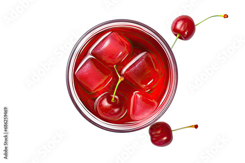 top view of fresh cherry juice at a glass On Transparent Background