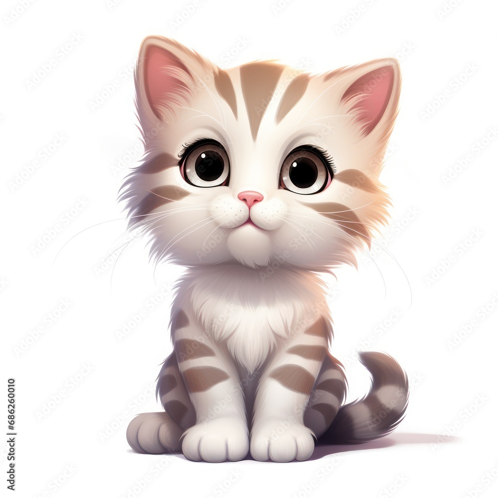 Cute Kitten Sitting with Tail Wrapped Around Itself Clipart on White Background Cute Kitten Sitting with Tail Wrapped Around Itself Clipart on White Background