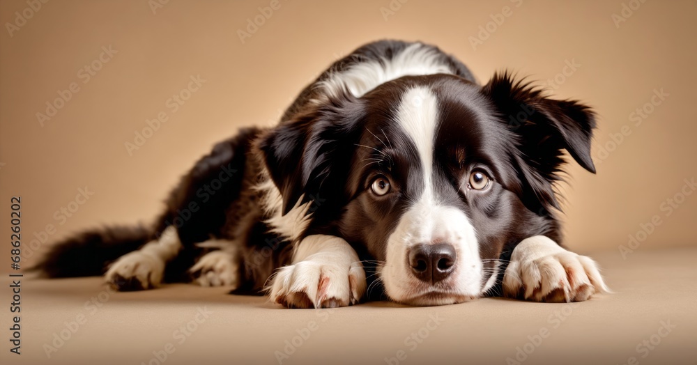 puppy laying in yellow background