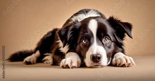 puppy laying in yellow background © prasanth