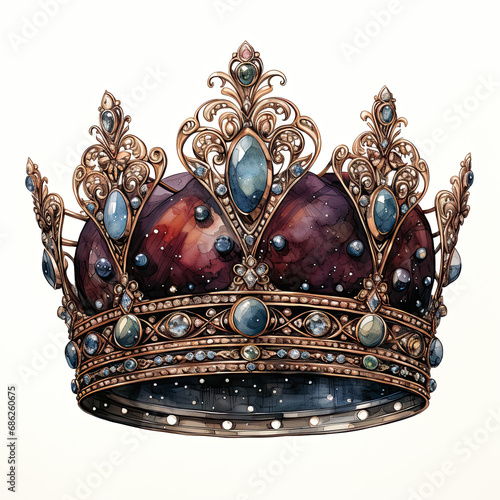 watercolor Crown Jewel clipart, Generative Ai