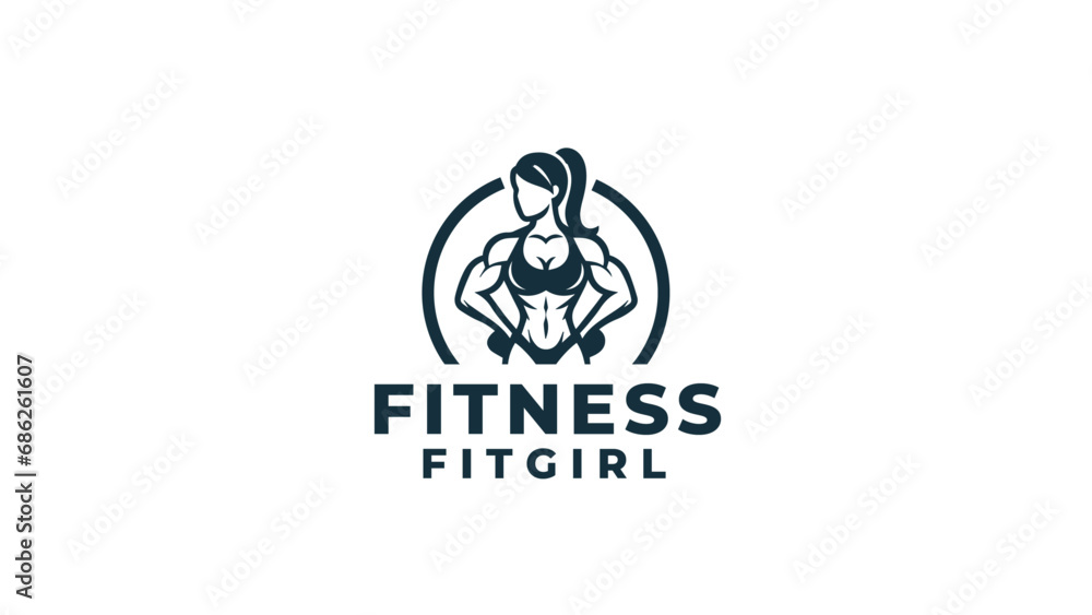 Women Fitness club logo or emblem with woman silhouette. Girl Bodybuilder Logos Template. Vector illustration Isolated on white background. Women Fitness club logo or emblem with woman silhouette. Girl Bodybuilder Logos Template. Vector illustration Isolated on white background.