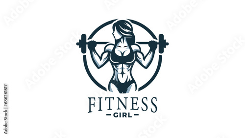 Women Fitness club logo or emblem with woman silhouette. Girl Bodybuilder Logos Template. Vector illustration Isolated on white background.