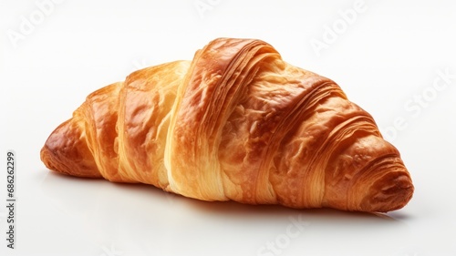 Croissant fresh baked close up delicious 3D, cutout minimal isolated on white background. Ultra realistic croissant, icon, detailed. Grocery product advertising.