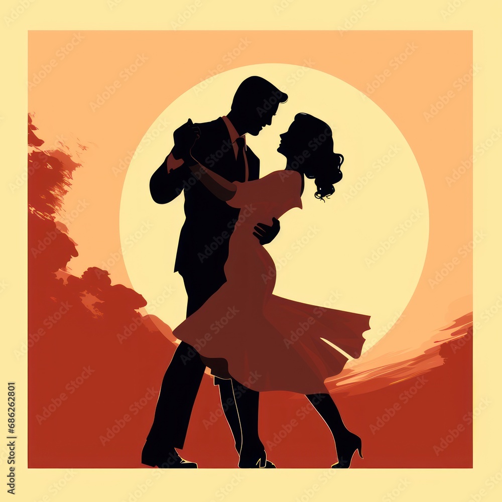 Vintage inspired clipart of a graceful dancing couple, evoking romance of bygone eras