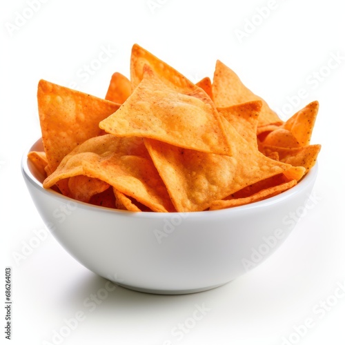 Doritos in White Bowl Hyper Realistic Closeup Photo with High Resolution and Detailed Texture
