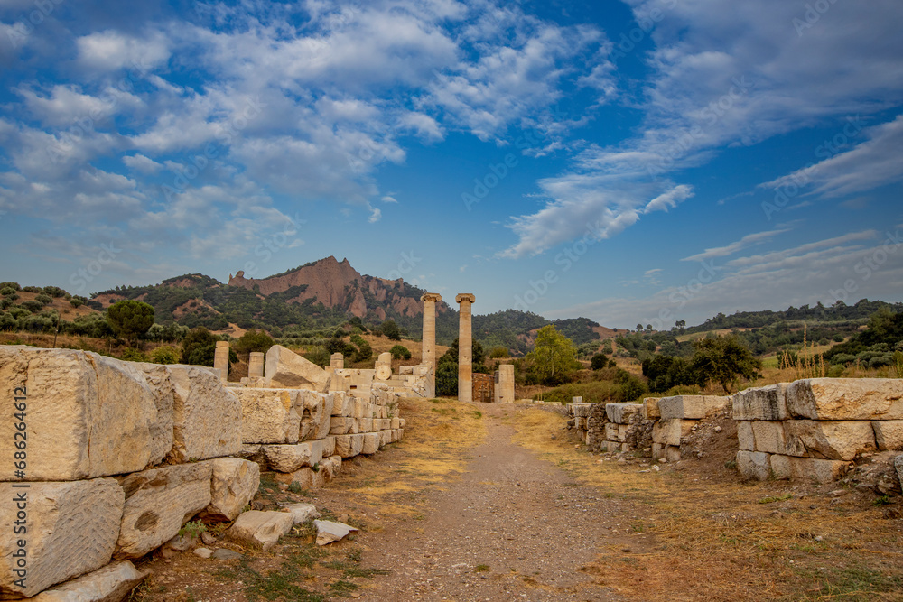 The Temple of Artemis at Sardis, the fourth largest temple of the Ionic order in the world, is an ancient temple on the western slopes of the acropolis, below Mount Tmolos.