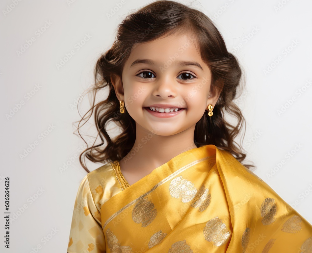 Indian Girl in Regal Silk Saree Graceful Culture and Heartwarming Smile Indian Girl in Regal Silk Saree Graceful Culture and Heartwarming Smile