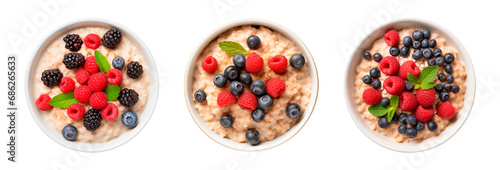 breakfast collection, oatmeal porridge with berries