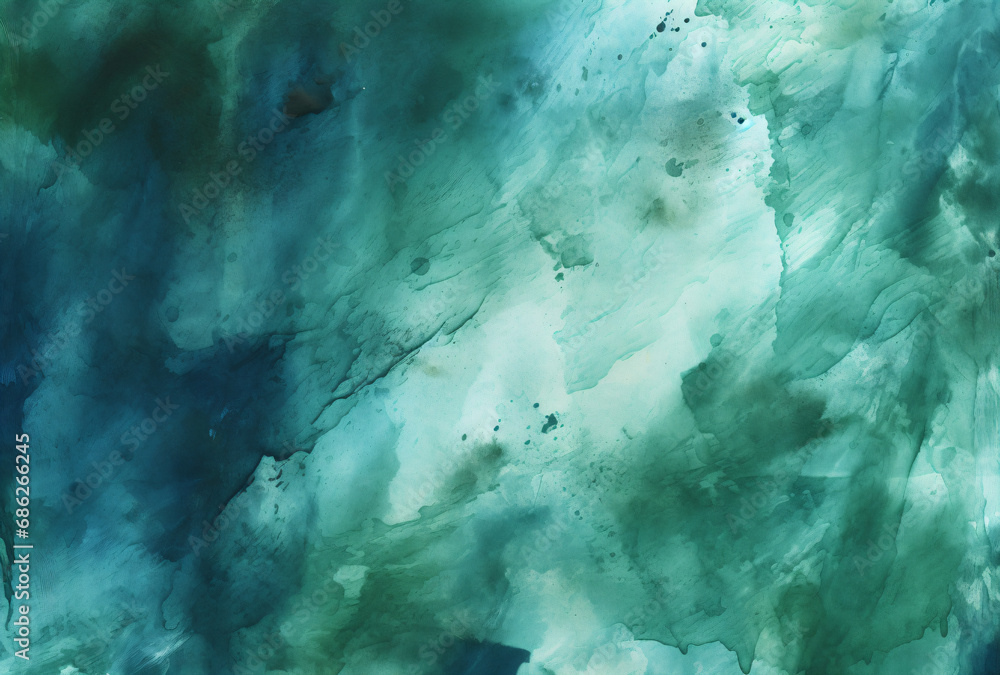 Watercolor texture showcasing an abstract fluid appearance with blended blue and green hues in varying shades, creating a soft and dreamy feel.