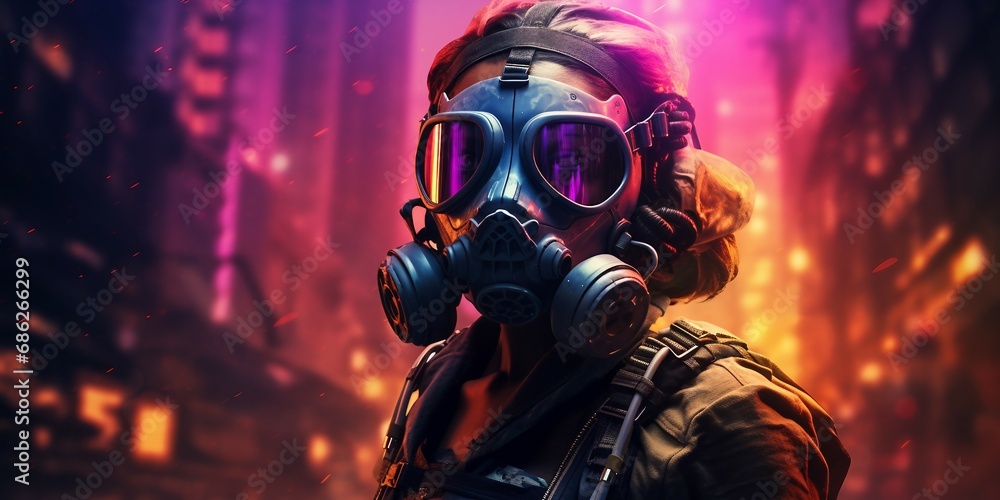 Cyberpunk style, soldier with mask Cyberpunk style, soldier with mask