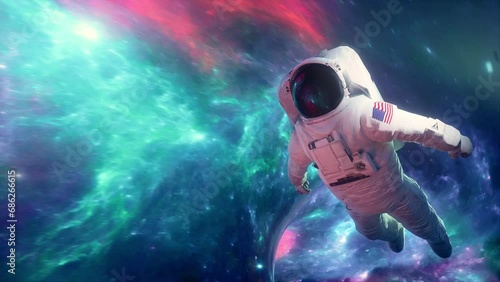 Astronaut Drifting in Space, 3D Starfield Exploration Animation