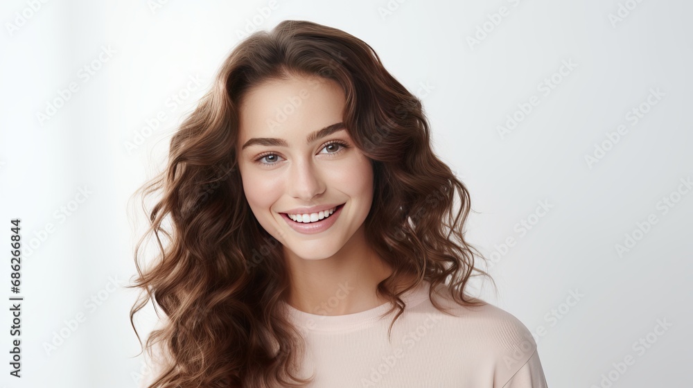 A client standing over a white wall is being encouraged to smile and wink by a cute and dreamy young woman in a close-up. A client standing over a white wall is being encouraged to smile and wink by a cute and dreamy young woman in a close-up.
