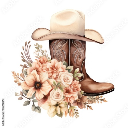 Watercolor Boho Cowgirl Wedding Invitation with Floral Accents