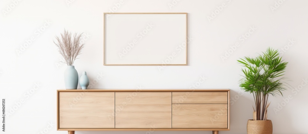 Minimalistic furniture with botanical artwork display Minimalistic furniture with botanical artwork display