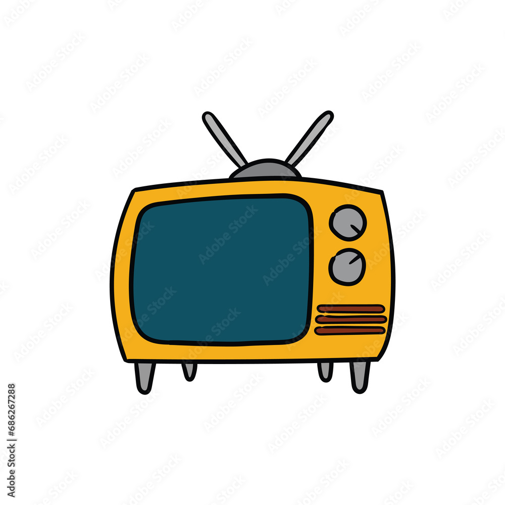 A hand-drawn doodle of a retro TV on a white background. A hand-drawn doodle of a retro TV on a white background.