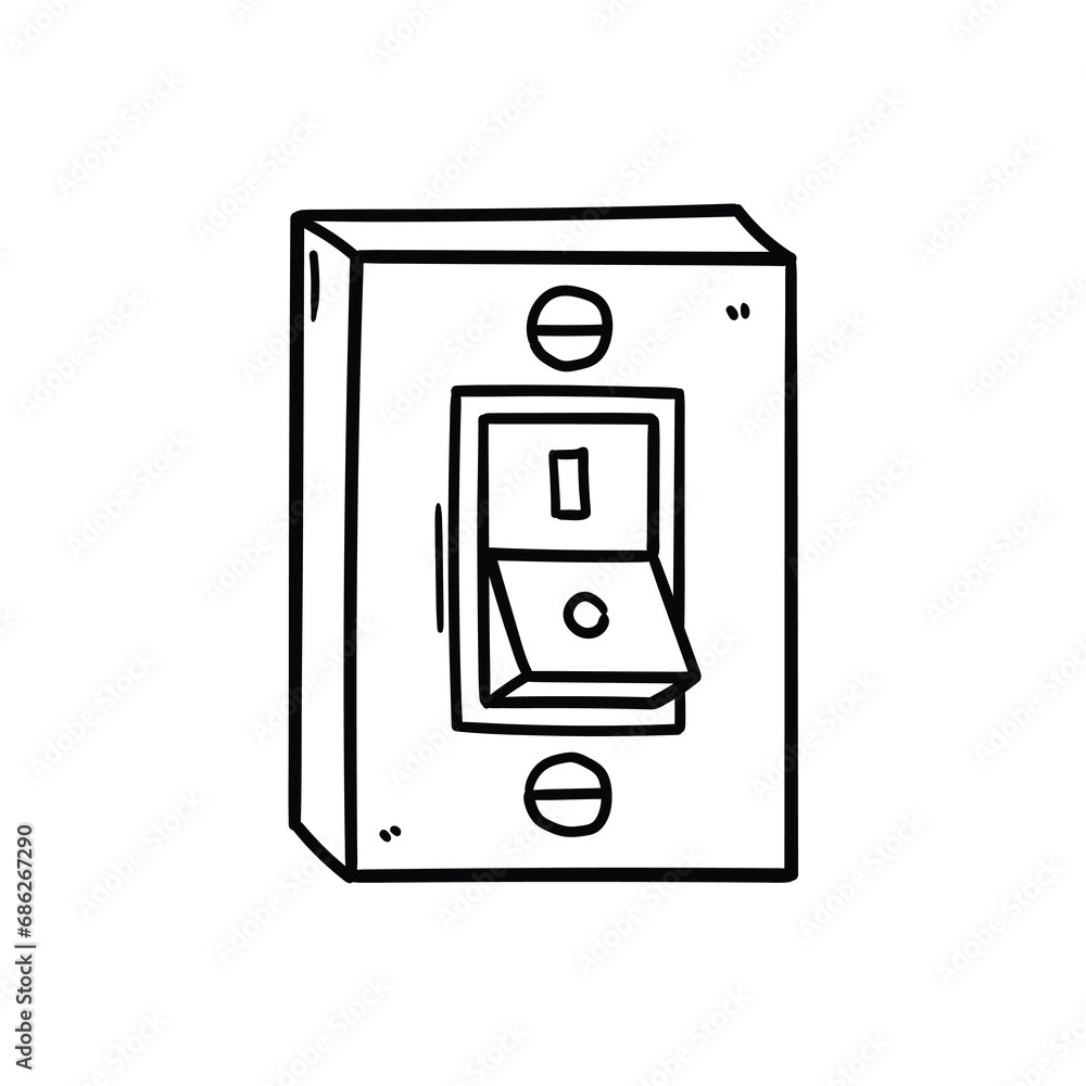 A hand-drawn doodle of an electric switch on a white background. A hand-drawn doodle of an electric switch on a white background.