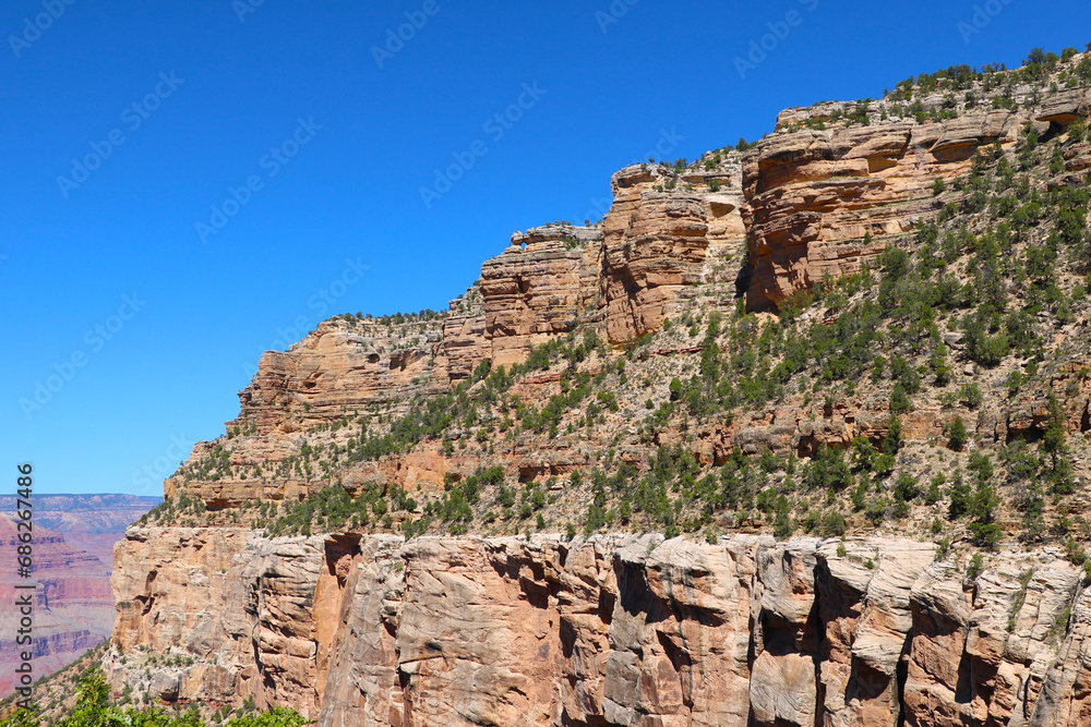 A view of the slopes of the mountains in the Grand Canyon in America.