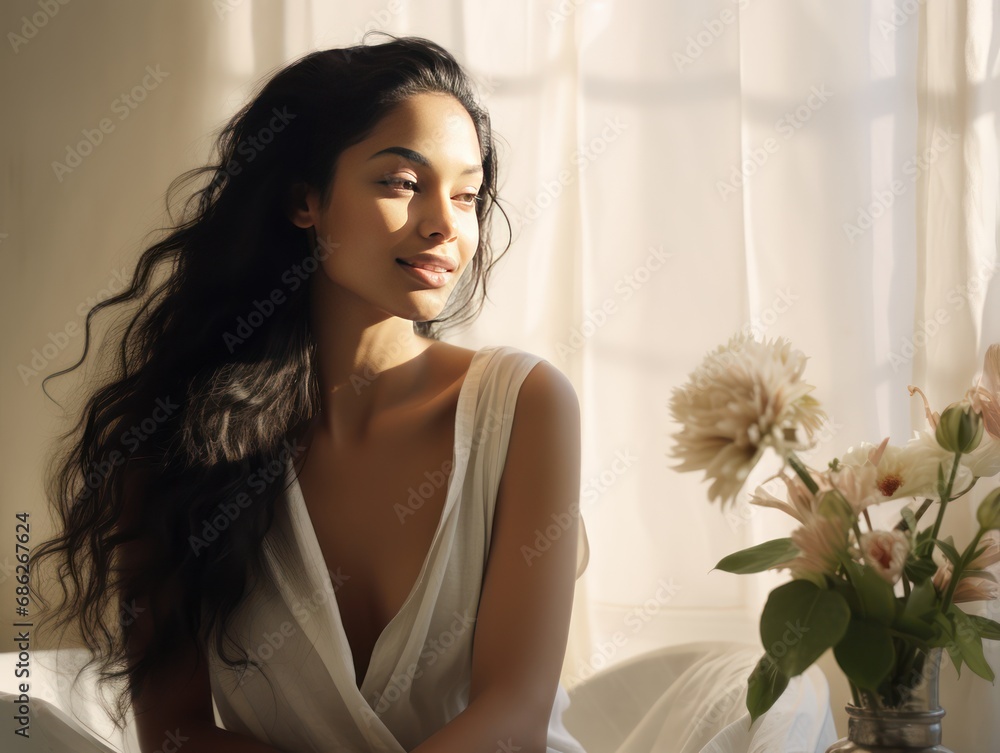 Indian Beauty Model Reveals Radiant Skin in Serene Bathroom Indian Beauty Model Reveals Radiant Skin in Serene Bathroom