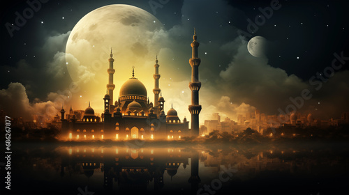 Islamic poster Ramadan mosque moon