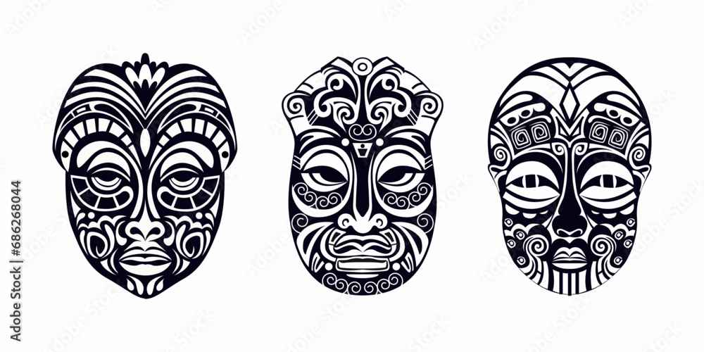 Set of Maori masks.