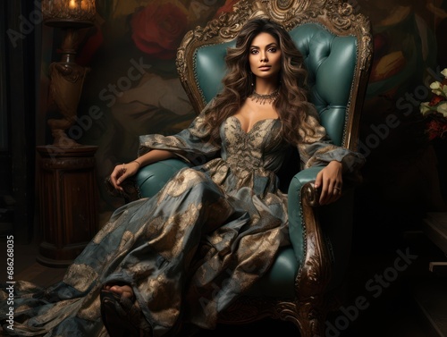 Enchanting Contemporary Indian Queen on Grand Armchair