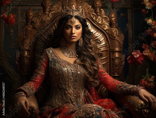 Enchanting Contemporary Indian Queen on Grand Armchair