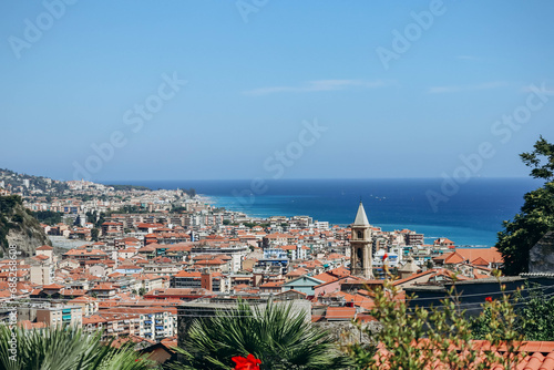 Panoramic view of the city of Ventimiglia in Italy, from the hill