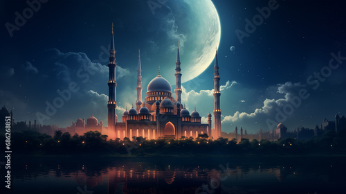 Islamic poster Ramadan mosque moon