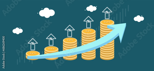 Money growth investment growing profit or compound interest, financial planning or increase revenue or income, wealth accumulation concept,  Business concept cartoon vector illustration.