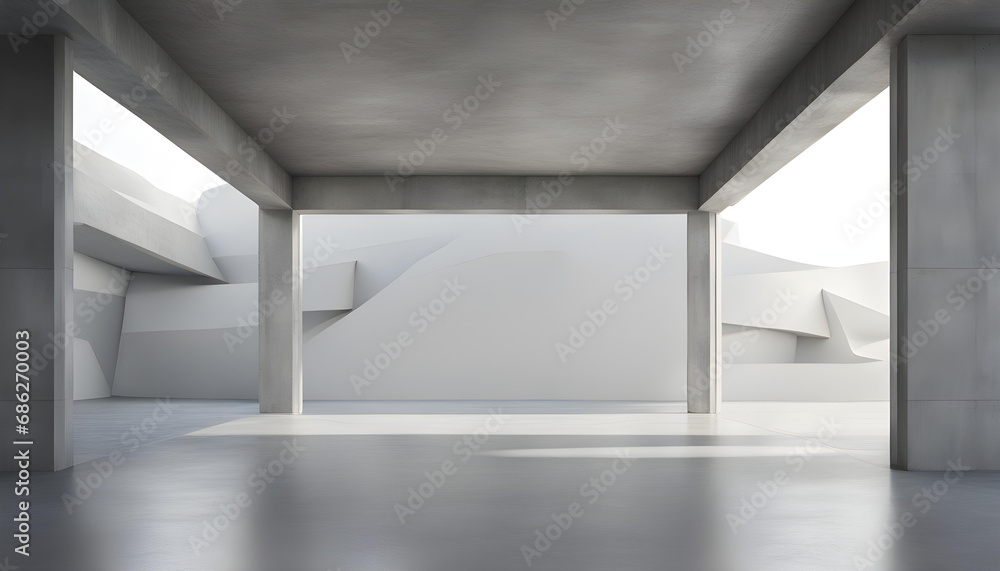 Obraz premium Abstact exterior with concrete floor and 3d futuristic wall 3D Render