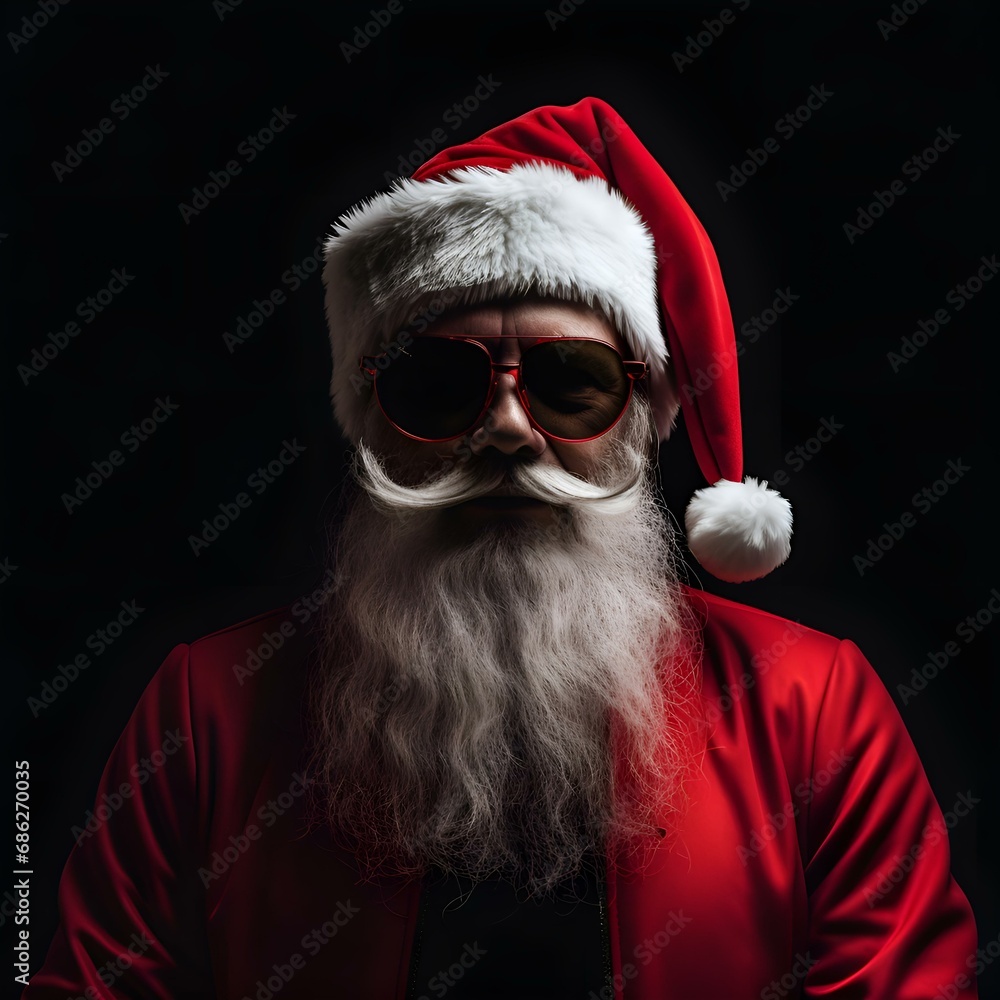 Modern Santa Claus in a red suit and glasses wishes Happy New Year and Christmas: fictional character, stylish, fashion, screensaver, background, unique (Ai generation) Modern Santa Claus in a red suit and glasses wishes Happy New Year and Christmas: fictional character, stylish, fashion, screensaver, background, unique (Ai generation)