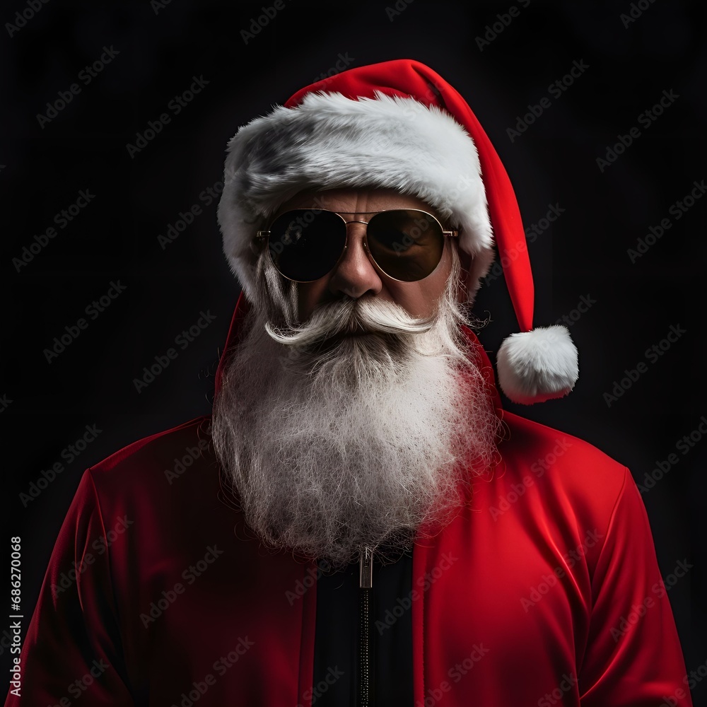 Modern Santa Claus in a red suit and glasses wishes Happy New Year and Christmas: fictional character, stylish, fashion, screensaver, background, unique (Ai generation) Modern Santa Claus in a red suit and glasses wishes Happy New Year and Christmas: fictional character, stylish, fashion, screensaver, background, unique (Ai generation)