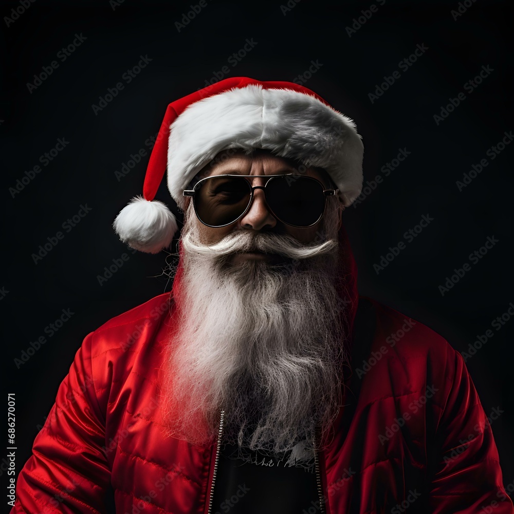Modern Santa Claus in a red suit and glasses wishes Happy New Year and Christmas: fictional character, stylish, fashion, screensaver, background, unique (Ai generation) Modern Santa Claus in a red suit and glasses wishes Happy New Year and Christmas: fictional character, stylish, fashion, screensaver, background, unique (Ai generation)