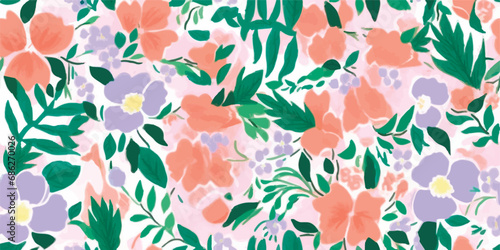 Floral brush strokes seamless pattern design for fashion textiles, graphics, backgrounds and crafts