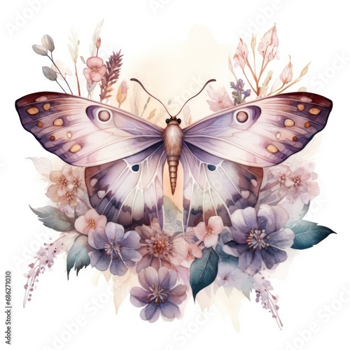 Ethereal Watercolour Mystical Moth Clipart Mysterious Moth on Flower