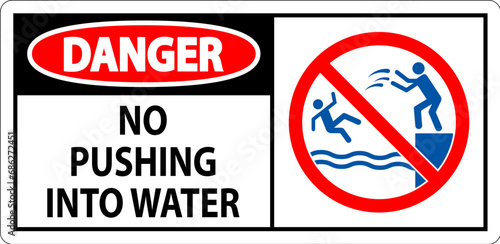 Water Safety Sign Attention, No Pushing Into Water